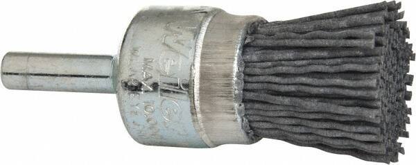 Weiler - 180 Grit, 3/4" Brush Diam, Crimped, End Brush - Very Fine Grade, 1/4" Diam Shank, 10,000 Max RPM - Industrial Tool & Supply