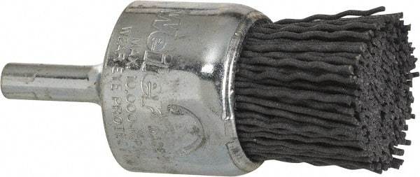 Weiler - 180 Grit, 1" Brush Diam, Crimped, End Brush - Very Fine Grade, 1/4" Diam Shank, 10,000 Max RPM - Industrial Tool & Supply