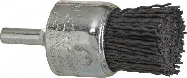 Weiler - 120 Grit, 1" Brush Diam, Crimped, End Brush - Fine Grade, 1/4" Diam Shank, 10,000 Max RPM - Industrial Tool & Supply
