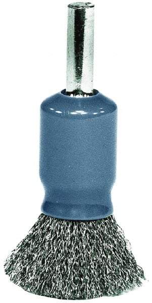 Weiler - 1/2" Brush Diam, Crimped, End Brush - 1/4" Diam Shank, 25,000 Max RPM - Industrial Tool & Supply