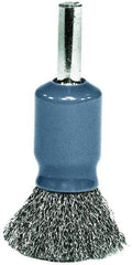 Weiler - 1/2" Brush Diam, Crimped, End Brush - 1/4" Diam Shank, 25,000 Max RPM - Industrial Tool & Supply
