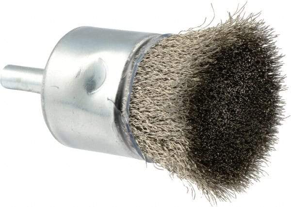 Weiler - 1" Brush Diam, Crimped, End Brush - 1/4" Diam Shank, 22,000 Max RPM - Industrial Tool & Supply