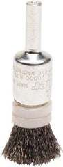 Weiler - 1/2" Brush Diam, Crimped, End Brush - 1/4" Diam Steel Shank, 20,000 Max RPM - Industrial Tool & Supply