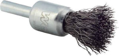 Weiler - 1/2" Brush Diam, Crimped, End Brush - 1/4" Diam Steel Shank, 25,000 Max RPM - Industrial Tool & Supply