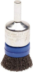 Weiler - 3/4" Brush Diam, Crimped, End Brush - 1/4" Diam Steel Shank, 20,000 Max RPM - Industrial Tool & Supply