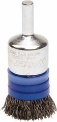 Weiler - 3/4" Brush Diam, Crimped, End Brush - 1/4" Diam Steel Shank, 20,000 Max RPM - Industrial Tool & Supply