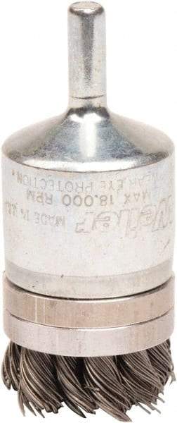 Weiler - 1-1/8" Brush Diam, Knotted, End Brush - 1/4" Diam Shank, 18,000 Max RPM - Industrial Tool & Supply