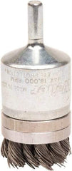 Weiler - 1-1/8" Brush Diam, Knotted, End Brush - 1/4" Diam Shank, 18,000 Max RPM - Industrial Tool & Supply