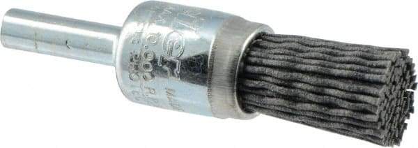 Weiler - 180 Grit, 1/2" Brush Diam, Crimped, End Brush - Very Fine Grade, 1/4" Diam Shank, 10,000 Max RPM - Industrial Tool & Supply