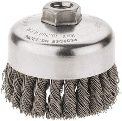 Weiler - 4" Diam, 5/8-11 Threaded Arbor, Steel Fill Cup Brush - 0.023 Wire Diam, 1-1/4" Trim Length, 9,000 Max RPM - Industrial Tool & Supply