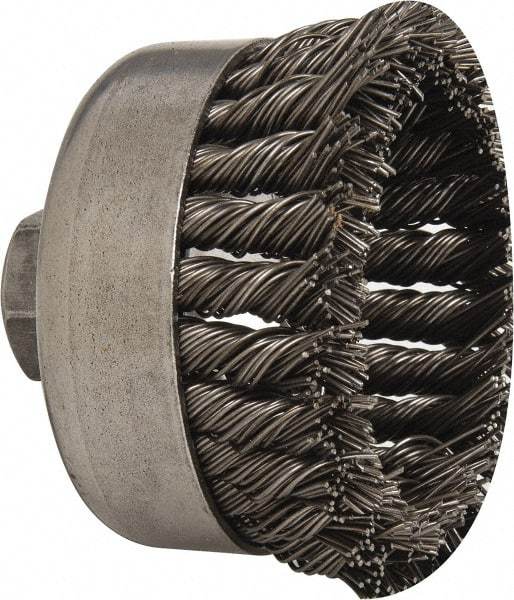 Weiler - 4" Diam, 5/8-11 Threaded Arbor, Steel Fill Cup Brush - 0.035 Wire Diam, 1-1/4" Trim Length, 9,000 Max RPM - Industrial Tool & Supply