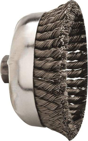 Weiler - 6" Diam, 5/8-11 Threaded Arbor, Steel Fill Cup Brush - 0.035 Wire Diam, 1-3/8" Trim Length, 6,600 Max RPM - Industrial Tool & Supply