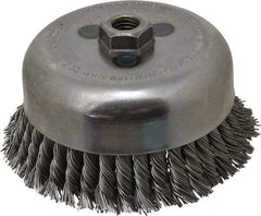 Weiler - 6" Diam, 5/8-11 Threaded Arbor, Steel Fill Cup Brush - 0.035 Wire Diam, 1-3/8" Trim Length, 6,600 Max RPM - Industrial Tool & Supply