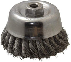 Weiler - 4" Diam, 5/8-11 Threaded Arbor, Steel Fill Cup Brush - 0.014 Wire Diam, 1-3/8" Trim Length, 9,000 Max RPM - Industrial Tool & Supply