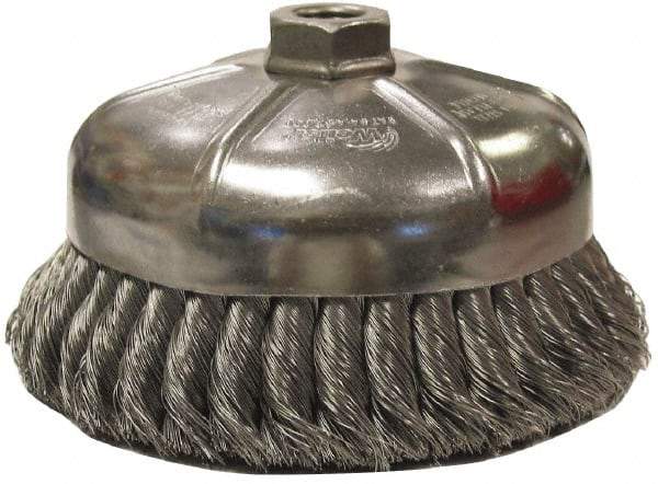 Weiler - 2-3/4" Diam, 3/8-24 Threaded Arbor, Stainless Steel Fill Cup Brush - 0.02 Wire Diam, 1" Trim Length, 14,000 Max RPM - Industrial Tool & Supply