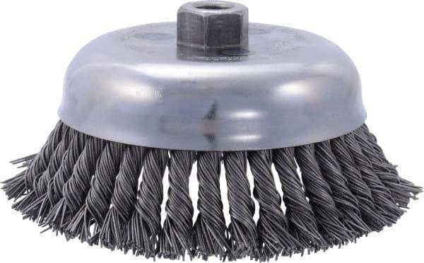 Weiler - 6" Diam, 5/8-11 Threaded Arbor, Steel Fill Cup Brush - 0.035 Wire Diam, 1-5/8" Trim Length, 6,000 Max RPM - Industrial Tool & Supply