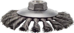 Weiler - 4-1/2" OD, 5/8-11 Arbor Hole, Knotted Steel Wheel Brush - 3/8" Face Width, 1" Trim Length, 0.014" Filament Diam, 12,500 RPM - Industrial Tool & Supply