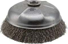 Weiler - 6" Diam, 5/8-11 Threaded Arbor, Stainless Steel Fill Cup Brush - 0.02 Wire Diam, 1-1/4" Trim Length, 6,600 Max RPM - Industrial Tool & Supply