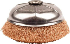 Weiler - 6" Diam, 5/8-11 Threaded Arbor, Bronze Fill Cup Brush - 0.02 Wire Diam, 1-1/4" Trim Length, 6,600 Max RPM - Industrial Tool & Supply