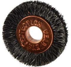 Weiler - 1" OD, 1/4" Arbor Hole, Crimped Steel Wheel Brush - 3/16" Face Width, 1/4" Trim Length, 0.006" Filament Diam, 20,000 RPM - Industrial Tool & Supply