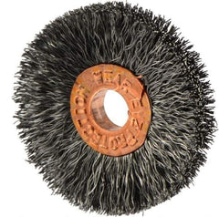 Weiler - 1-1/4" OD, 1/4" Arbor Hole, Crimped Steel Wheel Brush - 1/4" Face Width, 3/8" Trim Length, 0.006" Filament Diam, 20,000 RPM - Industrial Tool & Supply