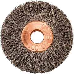 Weiler - 1-3/8" OD, 1/4" Arbor Hole, Crimped Steel Wheel Brush - 1/4" Face Width, 3/8" Trim Length, 0.008" Filament Diam, 20,000 RPM - Industrial Tool & Supply