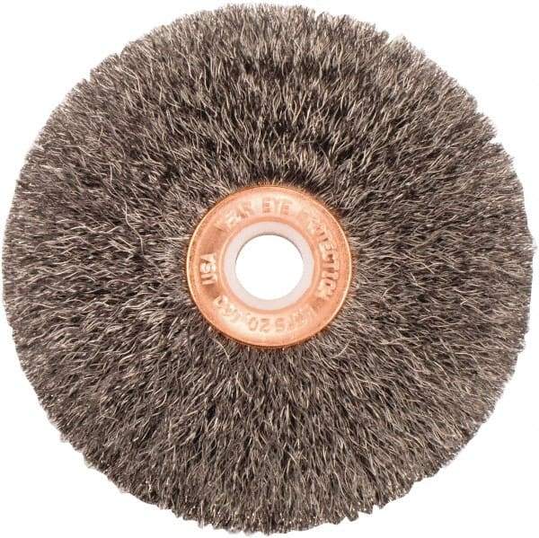 Weiler - 3" OD, 1/2" Arbor Hole, Crimped Steel Wheel Brush - 5/8" Face Width, 1" Trim Length, 0.006" Filament Diam, 20,000 RPM - Industrial Tool & Supply