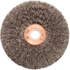 Weiler - 3" OD, 1/2" Arbor Hole, Crimped Steel Wheel Brush - 5/8" Face Width, 1" Trim Length, 0.006" Filament Diam, 20,000 RPM - Industrial Tool & Supply