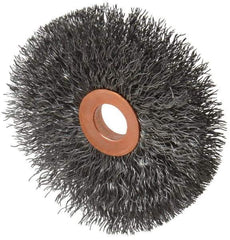 Weiler - 3" OD, 1/2" Arbor Hole, Crimped Steel Wheel Brush - 5/8" Face Width, 1" Trim Length, 0.0104" Filament Diam, 20,000 RPM - Industrial Tool & Supply