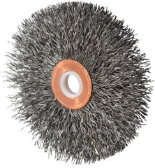 Weiler - 3" OD, 1/2" Arbor Hole, Crimped Steel Wheel Brush - 5/8" Face Width, 1" Trim Length, 0.014" Filament Diam, 20,000 RPM - Industrial Tool & Supply