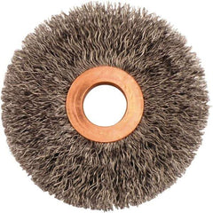 Weiler - 3" OD, 5/8" Arbor Hole, Crimped Steel Wheel Brush - 5/8" Face Width, 15/16" Trim Length, 0.0118" Filament Diam, 20,000 RPM - Industrial Tool & Supply