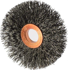 Weiler - 3" OD, 5/8" Arbor Hole, Crimped Steel Wheel Brush - 5/8" Face Width, 15/16" Trim Length, 0.014" Filament Diam, 20,000 RPM - Industrial Tool & Supply