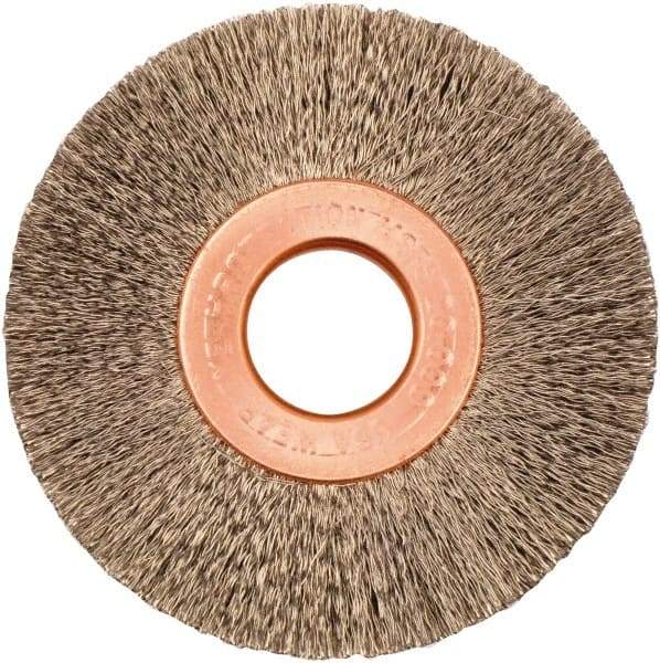 Weiler - 2" OD, 1/2" Arbor Hole, Crimped Stainless Steel Wheel Brush - 3/8" Face Width, 1/2" Trim Length, 0.005" Filament Diam, 20,000 RPM - Industrial Tool & Supply
