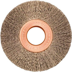 Weiler - 2" OD, 1/2" Arbor Hole, Crimped Stainless Steel Wheel Brush - 3/8" Face Width, 1/2" Trim Length, 0.005" Filament Diam, 20,000 RPM - Industrial Tool & Supply