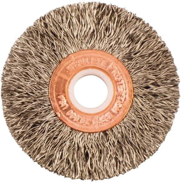 Weiler - 2" OD, 1/2" Arbor Hole, Crimped Stainless Steel Wheel Brush - 3/8" Face Width, 1/2" Trim Length, 0.0118" Filament Diam, 20,000 RPM - Industrial Tool & Supply