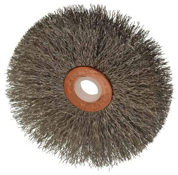 Weiler - 3" OD, 1/2" Arbor Hole, Crimped Stainless Steel Wheel Brush - 5/8" Face Width, 1" Trim Length, 0.008" Filament Diam, 20,000 RPM - Industrial Tool & Supply