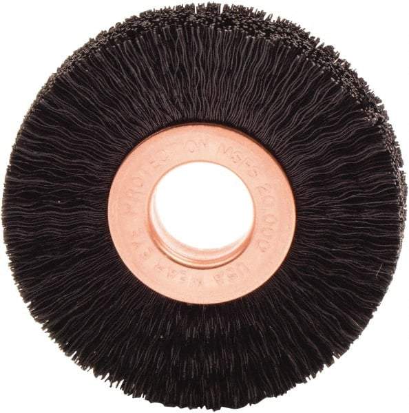 Weiler - 2" OD, 1/2" Arbor Hole, Nylon Wheel Brush - 3/8" Face Width, 1/2" Trim Length, 0.01" Filament Diam, 20,000 RPM - Industrial Tool & Supply
