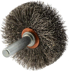 Weiler - 1-3/4" OD, 1/4" Shank Diam, Crimped Stainless Steel Wheel Brush - 1/2" Face Width, 5/8" Trim Length, 0.008" Filament Diam, 20,000 RPM - Industrial Tool & Supply