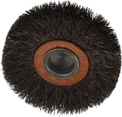 Weiler - 2" OD, 1/4" Shank Diam, Crimped Steel Wheel Brush - 3/8" Face Width, 1/2" Trim Length, 0.006" Filament Diam, 20,000 RPM - Industrial Tool & Supply