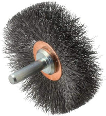 Weiler - 2-1/2" OD, 1/4" Shank Diam, Crimped Steel Wheel Brush - 3/8" Face Width, 3/4" Trim Length, 0.006" Filament Diam, 20,000 RPM - Industrial Tool & Supply