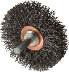 Weiler - 2-1/2" OD, 1/4" Shank Diam, Crimped Steel Wheel Brush - 3/8" Face Width, 3/4" Trim Length, 0.014" Filament Diam, 20,000 RPM - Industrial Tool & Supply