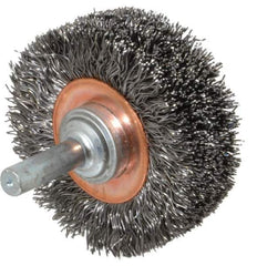 Weiler - 2" OD, 1/4" Shank Diam, Crimped Steel Wheel Brush - 3/4" Face Width, 7/16" Trim Length, 0.0118" Filament Diam, 20,000 RPM - Industrial Tool & Supply