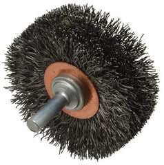 Weiler - 2-1/2" OD, 1/4" Shank Diam, Crimped Steel Wheel Brush - 3/4" Face Width, 11/16" Trim Length, 0.014" Filament Diam, 20,000 RPM - Industrial Tool & Supply
