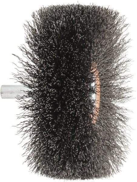 Weiler - 3" OD, 1/4" Shank Diam, Crimped Steel Wheel Brush - 1" Face Width, 15/16" Trim Length, 0.008" Filament Diam, 20,000 RPM - Industrial Tool & Supply