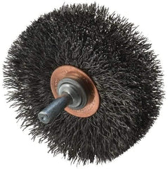 Weiler - 3" OD, 1/4" Shank Diam, Crimped Steel Wheel Brush - 1" Face Width, 15/16" Trim Length, 0.0118" Filament Diam, 20,000 RPM - Industrial Tool & Supply