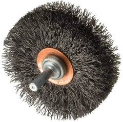 Weiler - 3" OD, 1/4" Shank Diam, Crimped Steel Wheel Brush - 1" Face Width, 15/16" Trim Length, 0.014" Filament Diam, 20,000 RPM - Industrial Tool & Supply