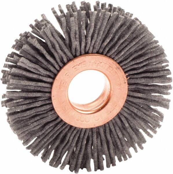 Weiler - 2" OD, 1/2" Arbor Hole, Nylon Wheel Brush - 3/8" Face Width, 1/2" Trim Length, 0.04" Filament Diam, 10,000 RPM - Industrial Tool & Supply