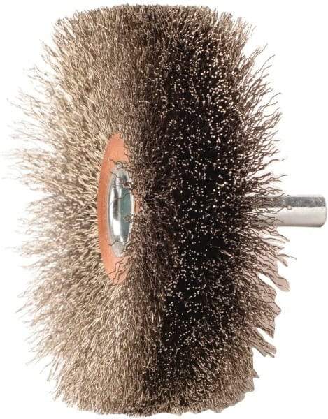 Weiler - 3" OD, 1/4" Shank Diam, Crimped Stainless Steel Wheel Brush - 1" Face Width, 15/16" Trim Length, 0.008" Filament Diam, 20,000 RPM - Industrial Tool & Supply