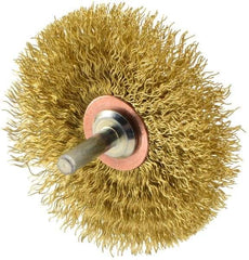 Weiler - 3" OD, 1/4" Shank Diam, Crimped Brass Wheel Brush - 1/2" Face Width, 1" Trim Length, 0.0118" Filament Diam, 20,000 RPM - Industrial Tool & Supply