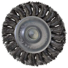 Weiler - 3-1/4" OD, 1/4" Shank Diam, Knotted Steel Wheel Brush - 3/8" Face Width, 5/8" Trim Length, 0.014" Filament Diam, 25,000 RPM - Industrial Tool & Supply
